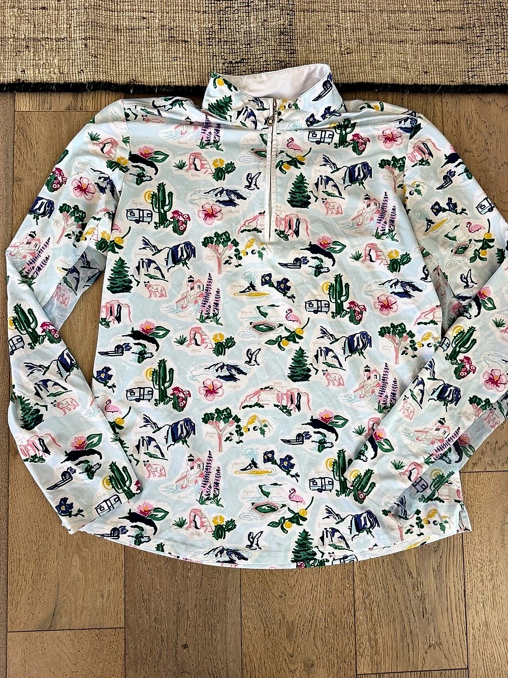 Sans Soleil Desert Nature Print 1/4 Zip Golf Top UPF 50 Size Large L